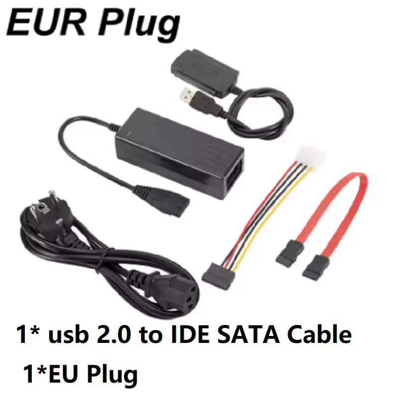 Cavo Adattatore da SATA a USB, Convertitore USB 2.0 a SATA IDE per SSD/HDD da 2.5 e 3.5 Pollici con Adattatore AC, Compatibile con Windows e MAC OS