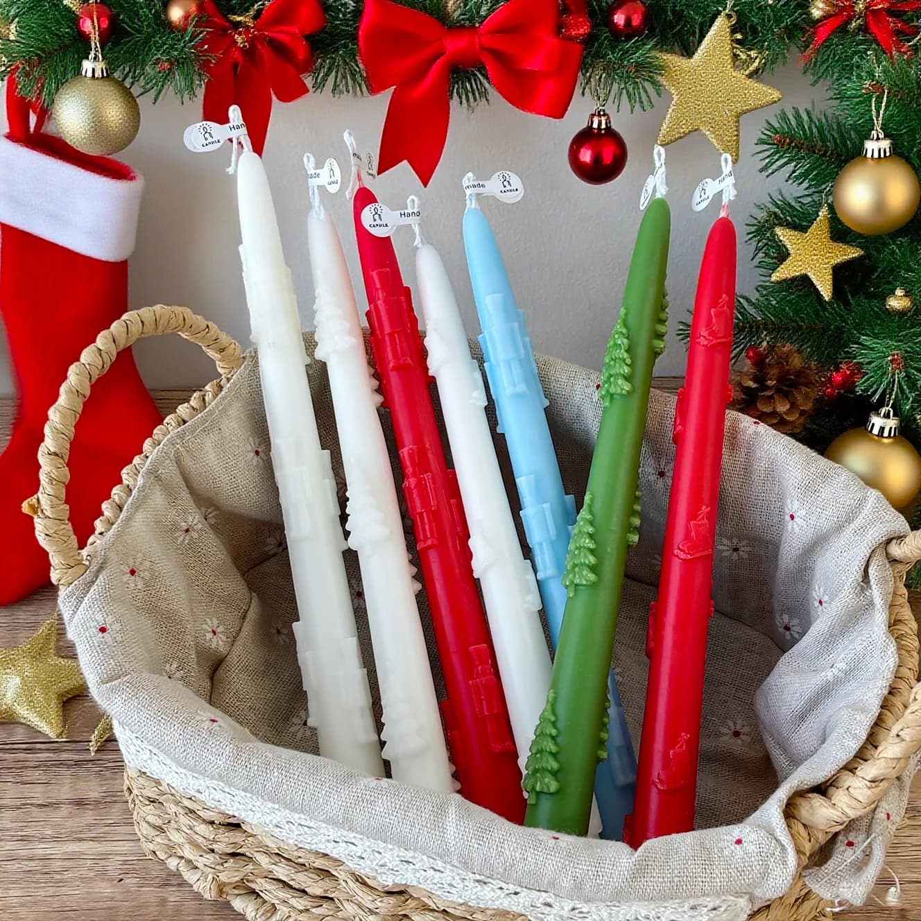 Stampo per candele natalizie con asta lunga, in rilievo, per albero di Natale, pattini, soldato, candela aromatica, stampo in silicone, per realizzare candele con palo lungo