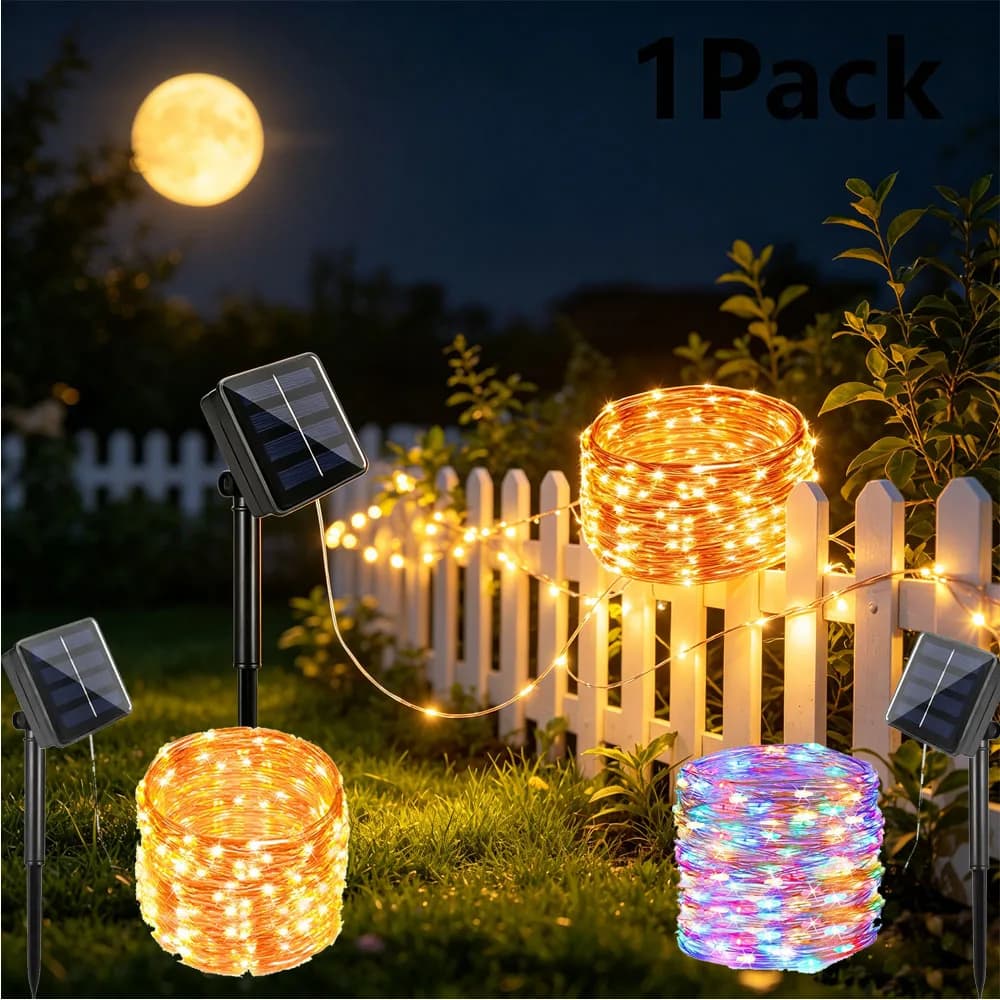 Luci Solari a Stringa da 32 Metri con 300 LED, Ghirlande Luminose per Esterni, Lampade Impermeabili per Patio, Natale, Matrimoni, Giardino e Strada
