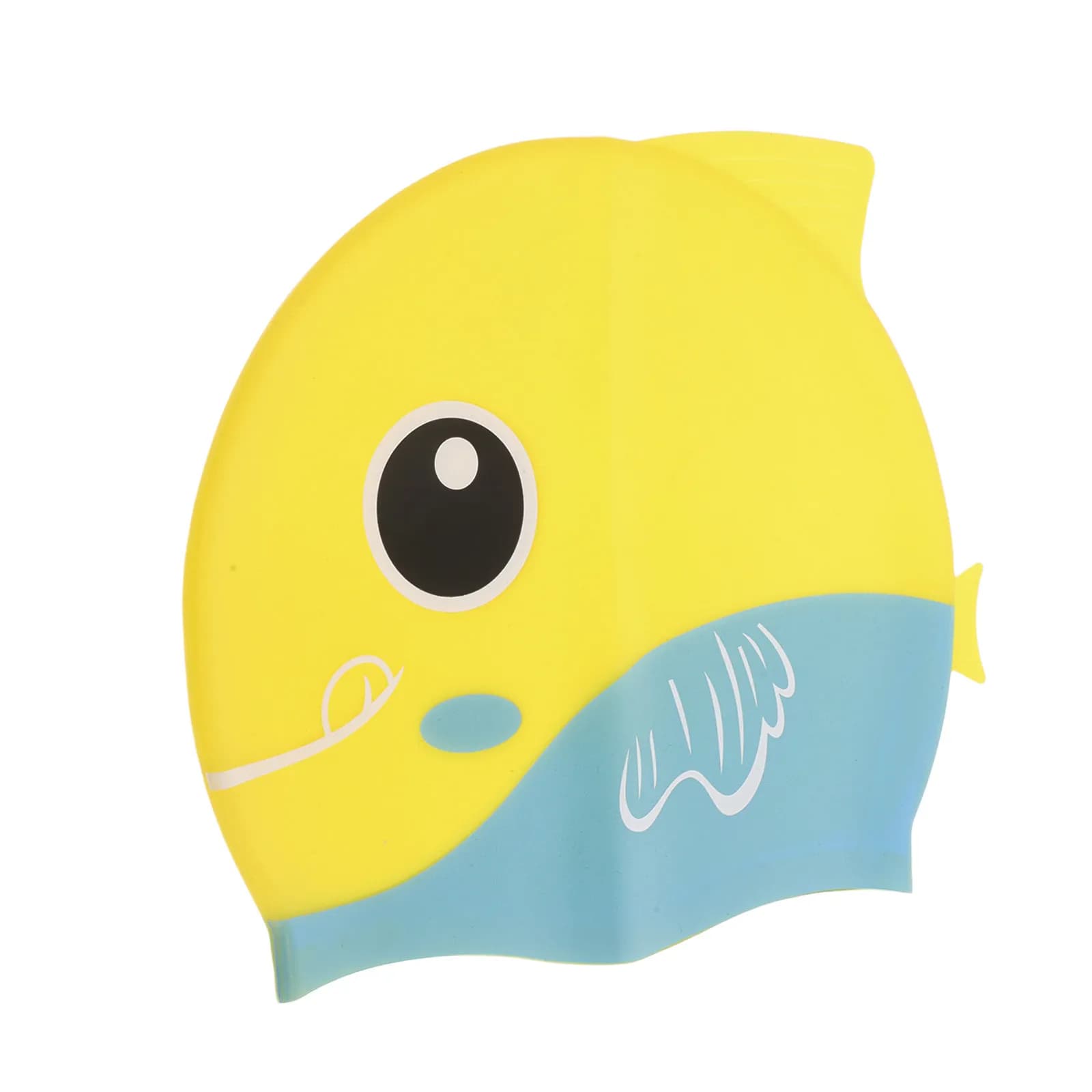 Soft silicone swim cap with fish pattern, waterproof, comfortable, with ear protection