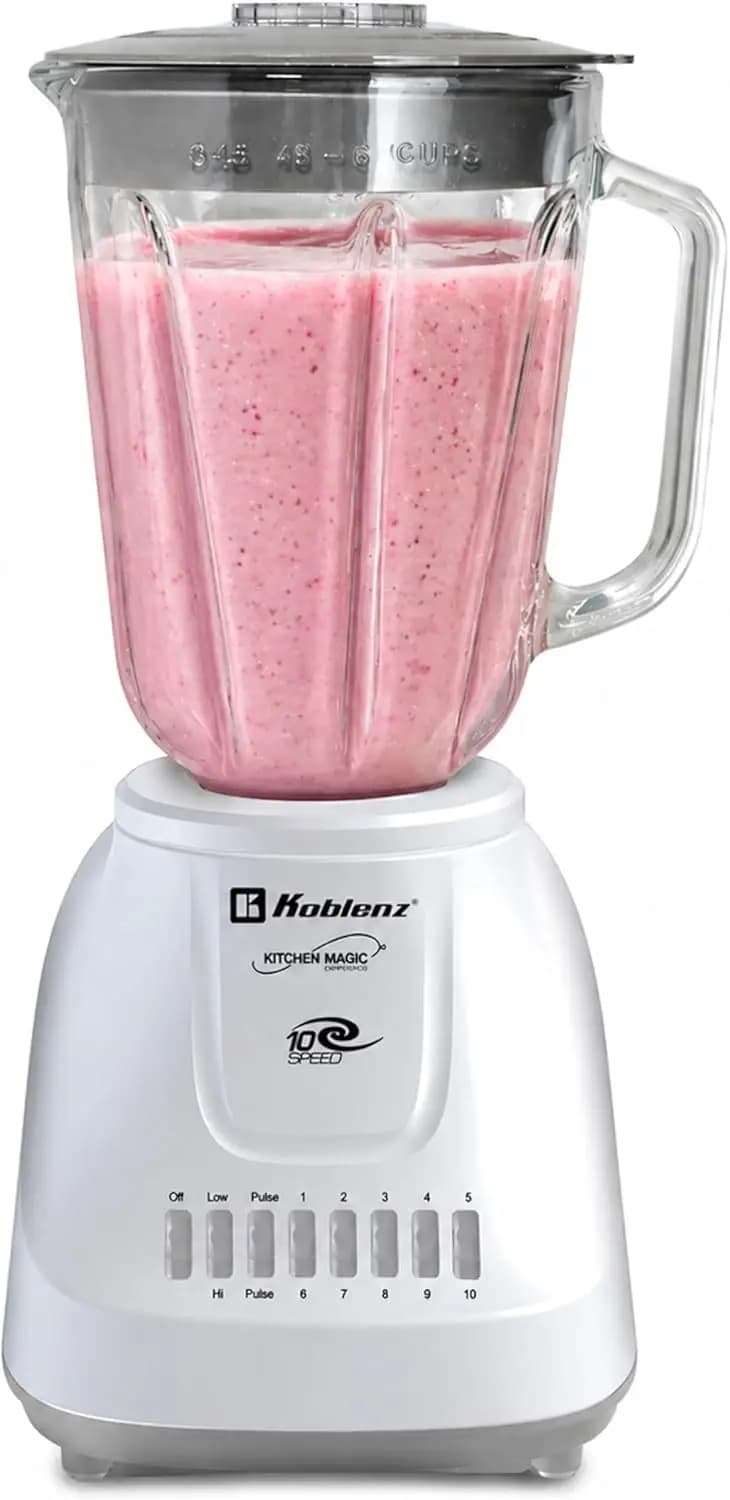 White Countertop Glass Blender, 51 oz Capacity, Metal Coupling