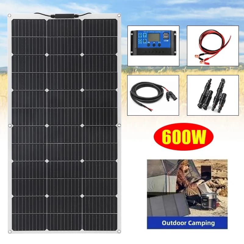 Kit pannello solare per caricabatterie a celle solari monocristalline flessibili 600W 300W 18V per yacht da campeggio all'aperto camper auto camper barca