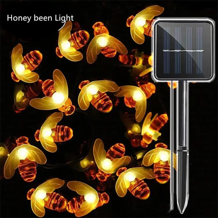 Luci LED Solari da Esterno per Natale, 8 Modalità, Graziose Luci a Forma di Ape, Ghirlanda Luminosa Impermeabile per Decorazioni Natalizie da Giardino e Alberi