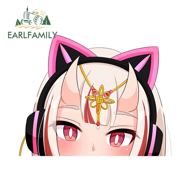 EARLFAMILY 13cm x 10.4cm Cat Girl Game Chibi Peek Car Stickers Kawaii interesting accessories decals Anime