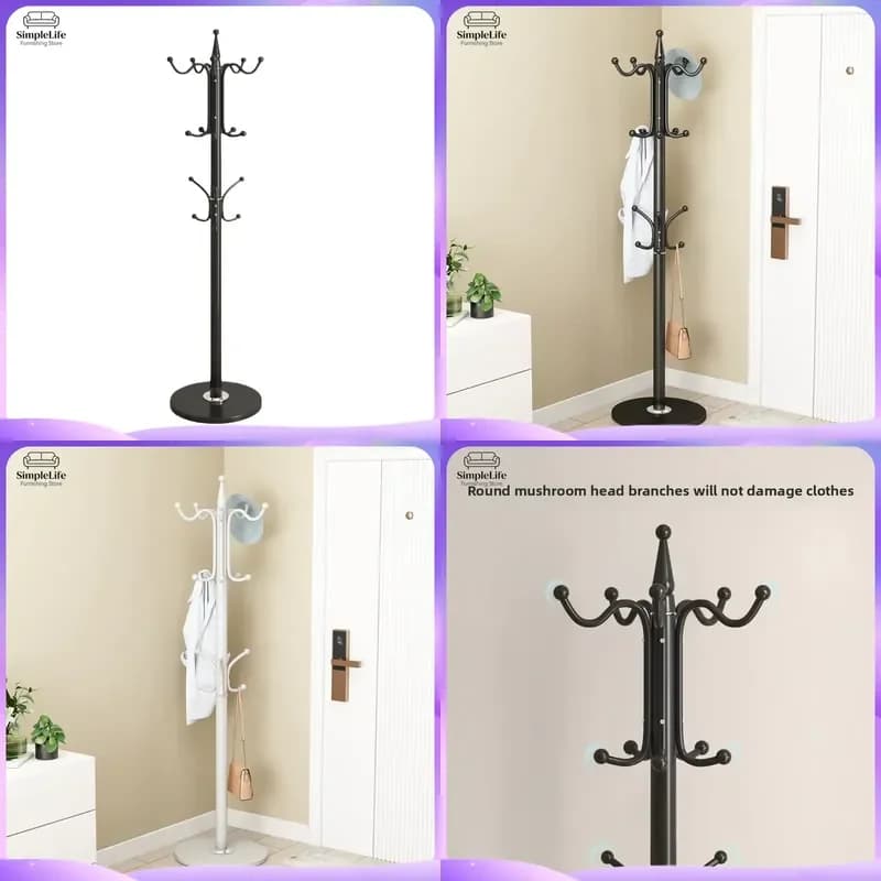 Wrought Iron Coat Rack Floor Standing Metal Clothes Hanger Tree with Hooks for Bedroom Living Room Entryway Hallway Home