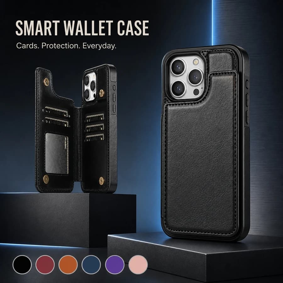 Wallet RFID Blocking Layer Protect Anti-Theft Magnetic Leather Case For iPhone 18 Pro Max 18 Pro Shockproof Protective Cover