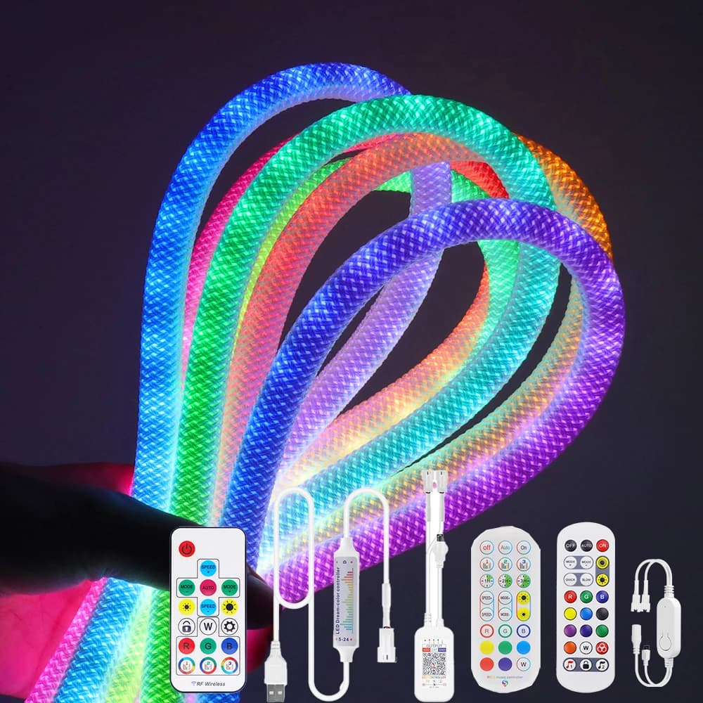 360 Glow Round RGB WS2812B Neon LED Woven Strip Light Wifi Bluetooth Remote Control 5V USB UK US EU AU Plug Kit 1m 2m 3m 4m 5m