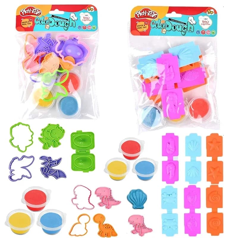 Kids Color Dough Set Modeling Clay Dinosaur Marine Animal Stamp Molds Kit Toddler Kindergarten Plasticine Craft Activities Set