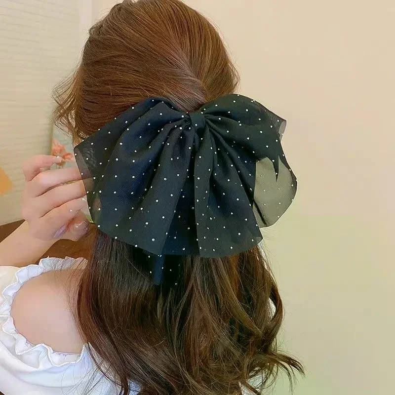 Rhinestone Mesh Bow Hair Clip Elegant Large Bow Duckbill Hairpin Fashion Women Hair Accessories