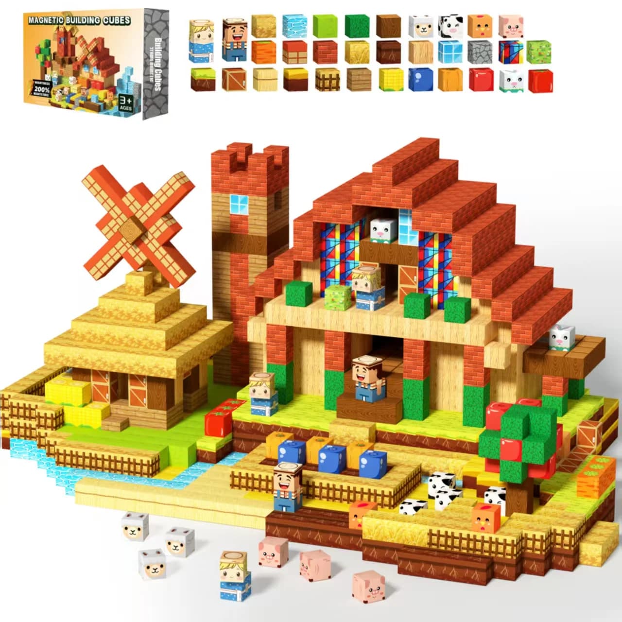 Set di 150/100 Pezzi di Piastrelle Magnetiche Dream Farms, Gioco Creativo e Sensoriale Montessori STEM per Bambini e Bambine dai 3 agli 8 Anni, Blocchi da Costruzione