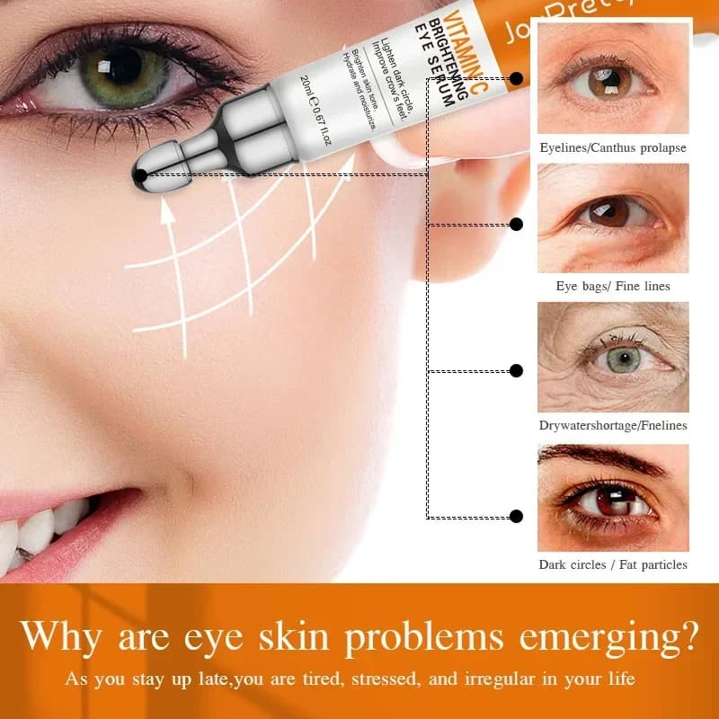 JoyPretty Siero schiarente per occhi alla vitamina C 20ml Crema per occhi alla vitaminaC Schiarente e idratante per la pelle Diminuisce le linee sottili Occhi scuri