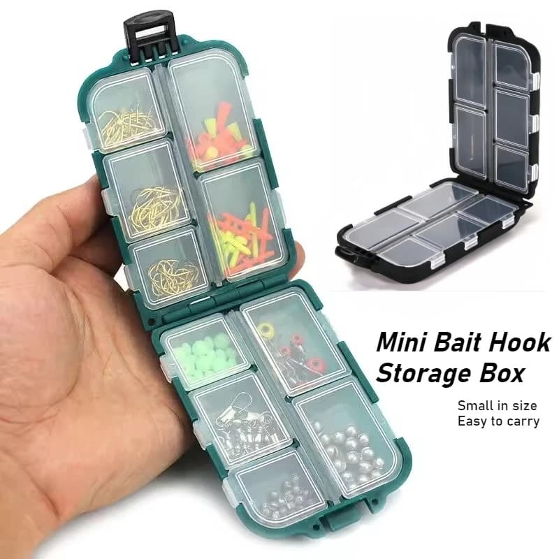 10-slot Mini Fishing Hook Storage Box, Bait Hook Organizer, Fishing Tackle Plastic Storage Box