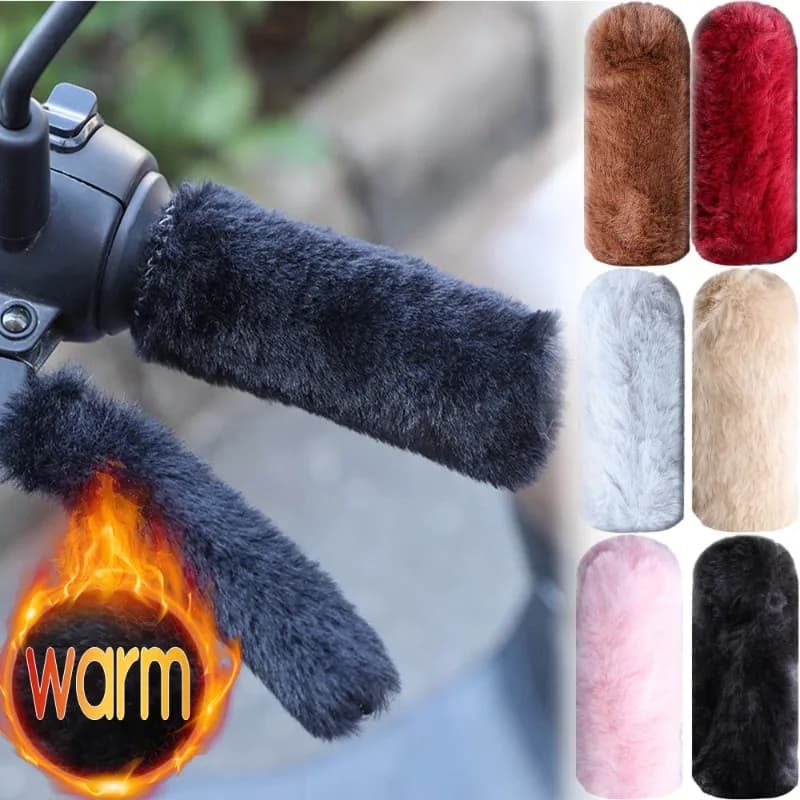 Guanti con impugnatura in peluche simulato Copri maniglia per moto per l'inverno Copri guanti con manico caldo e spesso Scooter universale Scaldamani