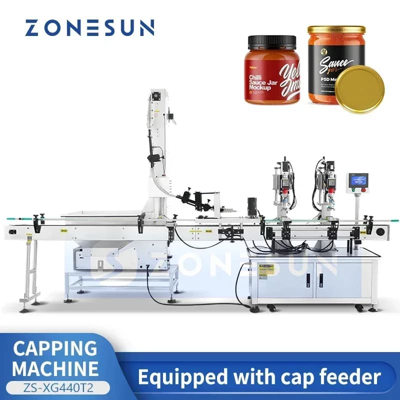 ZONESUN ZS-XG440T2 Macchina Automatica per Tappatura e Sigillatura Bottiglie, Sigillatrice per Vasetti, Attrezzatura per Confezionamento di Salse e Ketchup