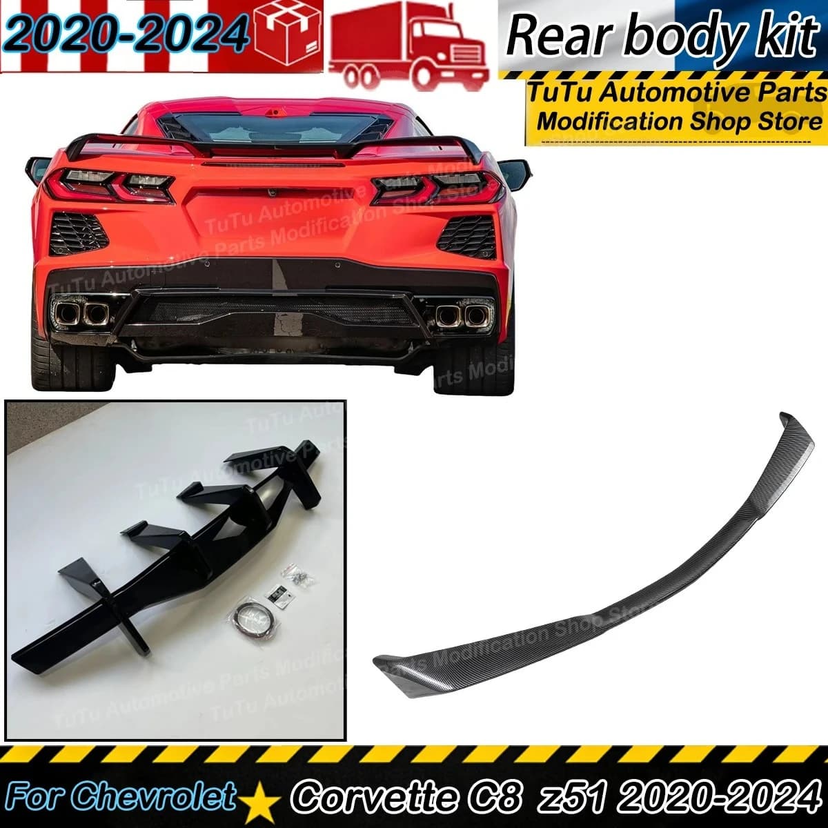 Rear Trunk Roof Spoiler Wing Lip for Chevrolet Corvette C8 Z51 2020-2024 Car Bumper Rear Diffuser splitter Chin Guard Body kits