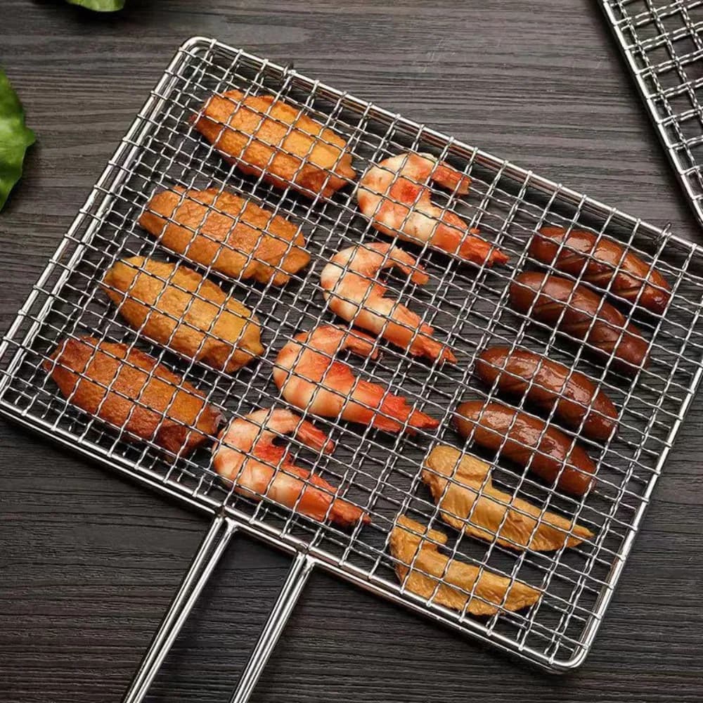 Hot Iron Barbecue Net Silvery Barbecue Iron Mesh Clamp Grilled Fish Net Picnic