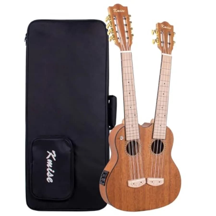 Double Neck Electric Tenor Ukulele for live performance, mahogany body, natural finish, 4-string + 8-string dual neck with prof