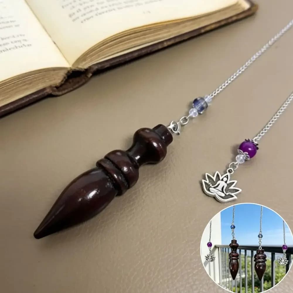 Creative Gift Wooden Wooden Pendulum Amulet with Chain Round Cone Pattern Dowsing Reiki Pendulum Pendant