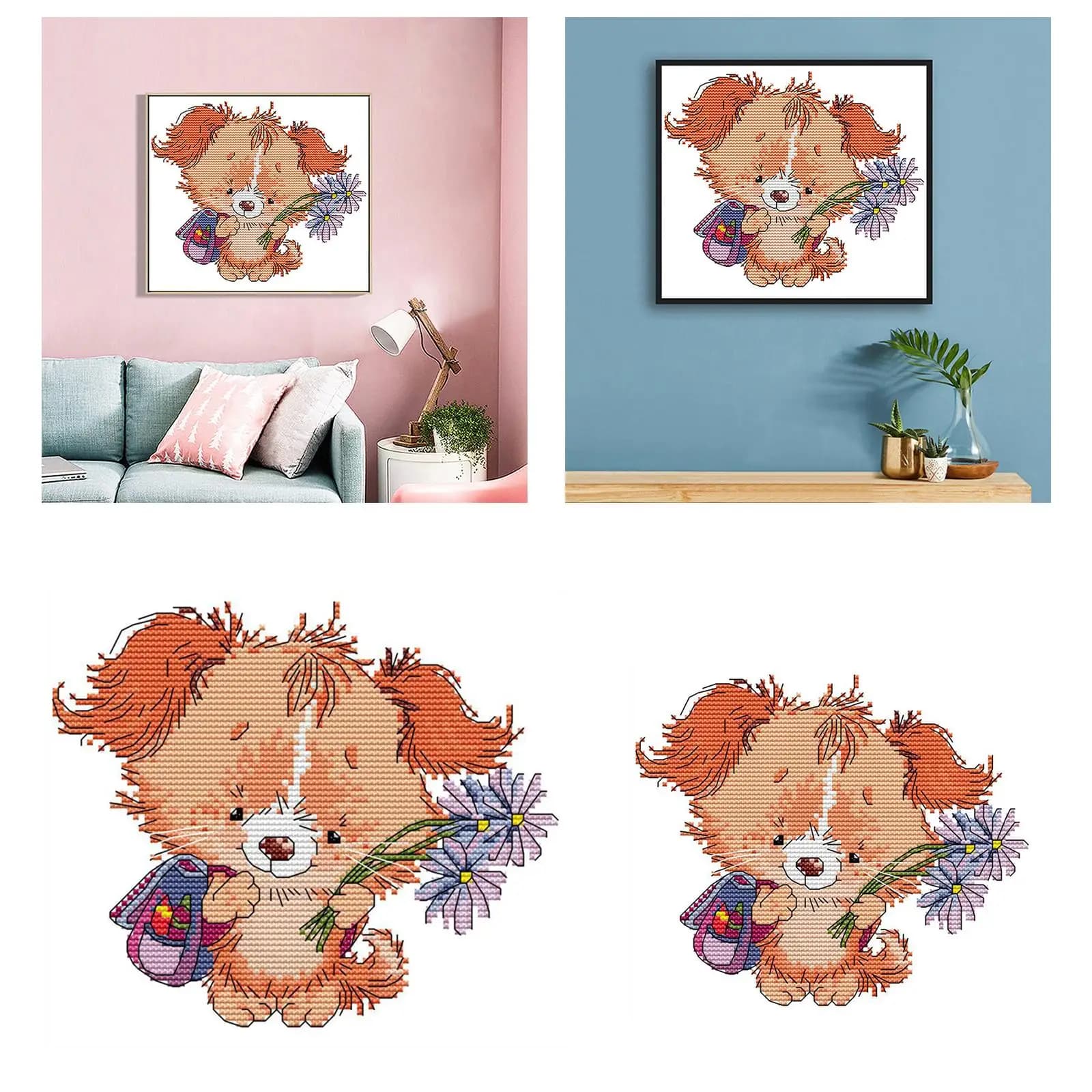 Counted Cross Stitch Kits Stamped with Animal Pattern Needlepoint Starter Kit for Adult and Kids, for Home Decor & DIY Gifts