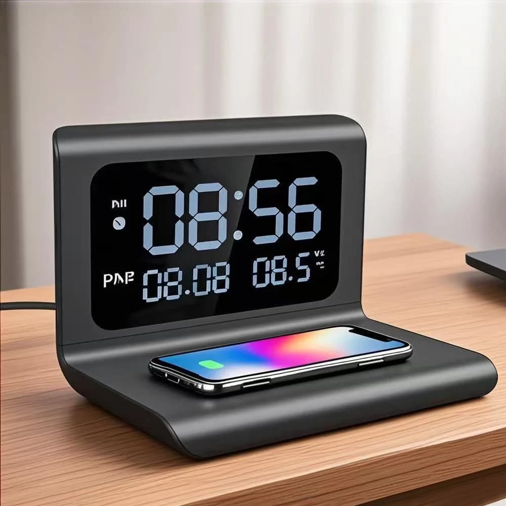15W Fast Wireless Charger with Alarm and Thermometer for iPhone 17-11/X, Xiaomi, Samsung and all Qi compatible phones