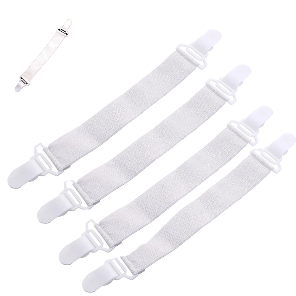 4 adjustable white sheet and quilt holder for sheet, mattress organizer, home elastic clip