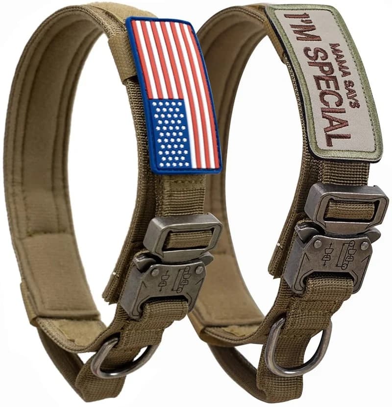 Collare per cani tattico con bandiera americana USA-fibbia in metallo regolabile K9 in Nylon resistente con manico spesso militare