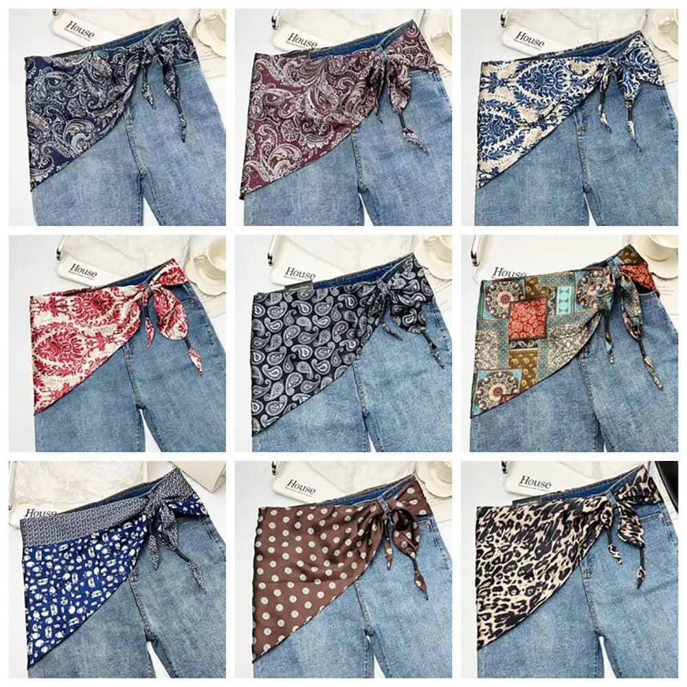 Sciarpa in Seta Sintetica con Motivo Floreale Cashew, Stile Letterario, Accessorio Versatile, Sciarpa Triangolare da Vita, Cintura, Accessorio per Jeans