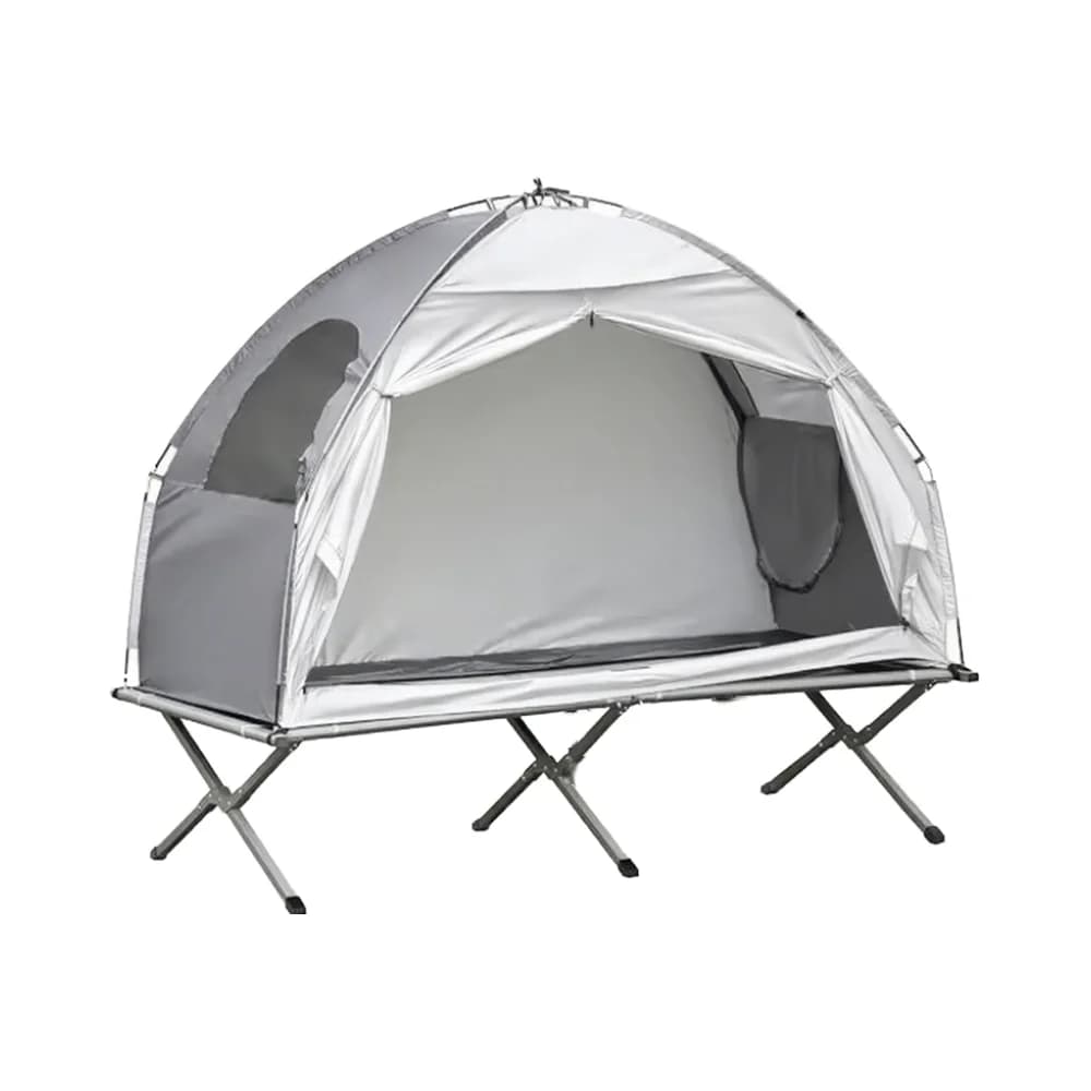 Tenda da Campeggio 2in1 in Alluminio Assemblata, Comoda Attrezzatura per Esterni, Letto Rialzato