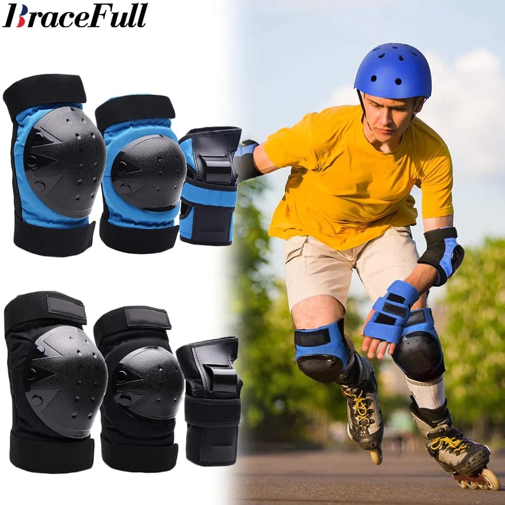 Set di ginocchiere protettive per giovani adulti, gomiti, polsi, skateboard, bici, ciclismo, scooter, confezione da 6 ingranaggi, pattinaggio a rotelle, snowboard