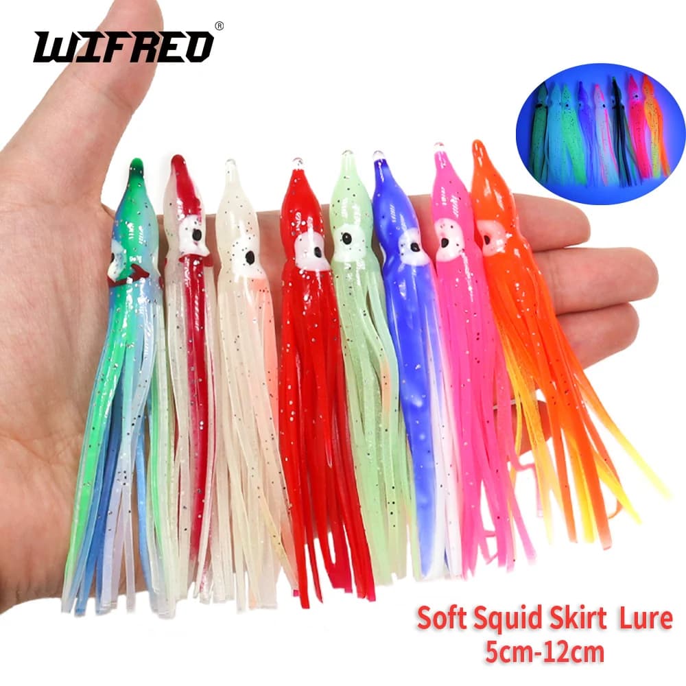 Wifreo Rubber Squid Skirt Fishing Sea Fishing Soft Lures Octopus Soft Fishing Lure UV&Luminous Tuna Sailfish Baits 5cm 9cm 12cm