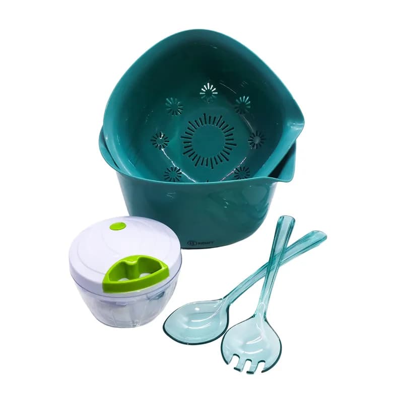 Home Use Salad Tools Set: Plastic Salad Bowl with Drainage & Conservation Function, Fork & Cucchiaio Allungati per Salad, Spremiaglio Manual