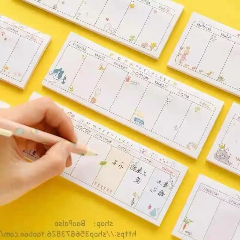 Adesivi Creativi Kawaii per Cancelleria, Note Adesive a Cartone Animato, Planner Settimanale Lungo, Blocco Memo Adorabile, Agenda per Appuntamenti - Ingrosso