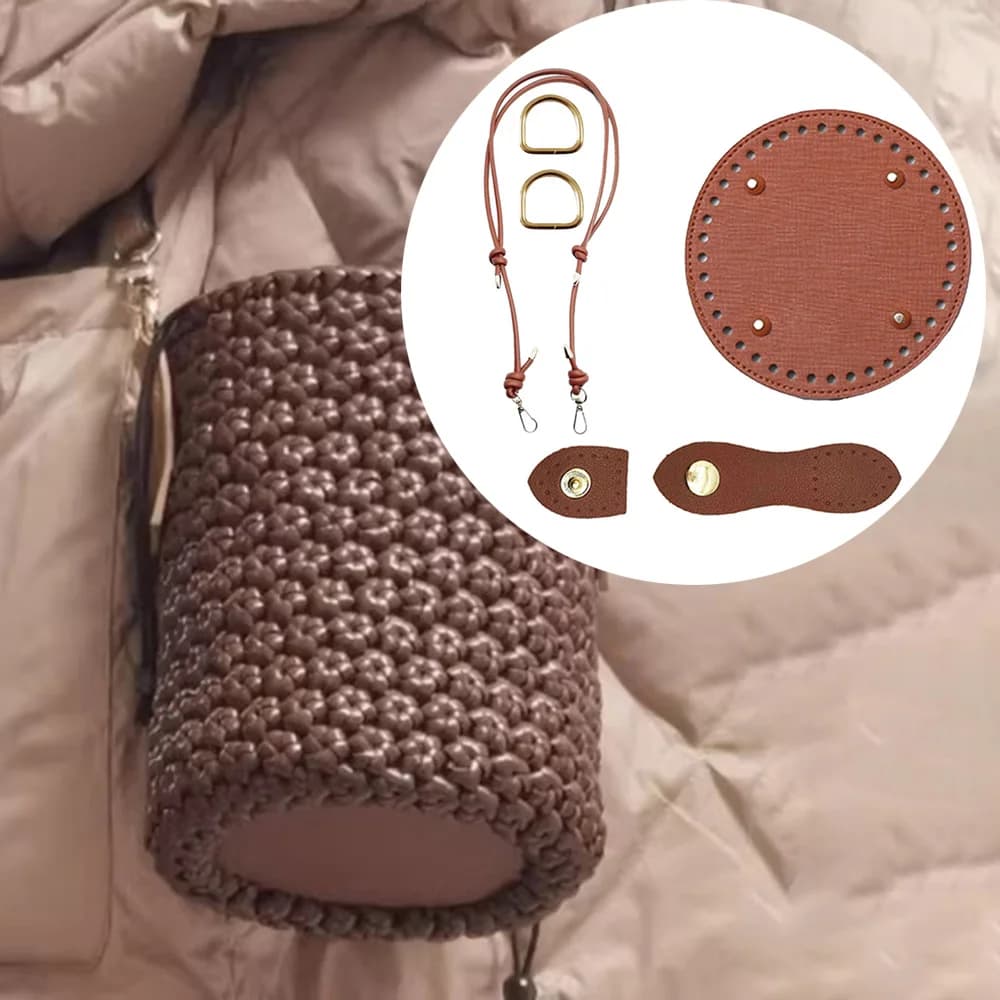 6Pcs/Set of Leather Strap Buckle and Hook Making Kit, Knitted Bag Hook, Handmade Woven Bag Adjustable Strap, Knitted Bucket Bag Strap S004286