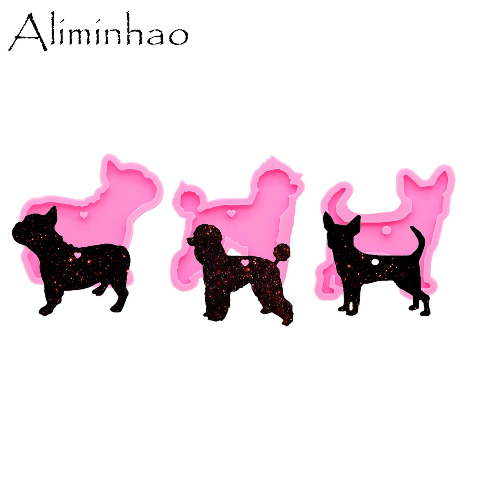 DY0174 Stampi in silicone per cani da pastore tedesco Chichi, Frenchie, barboncino lucido Stampo per portachiavi artigianale in resina epossidica fai-da-te