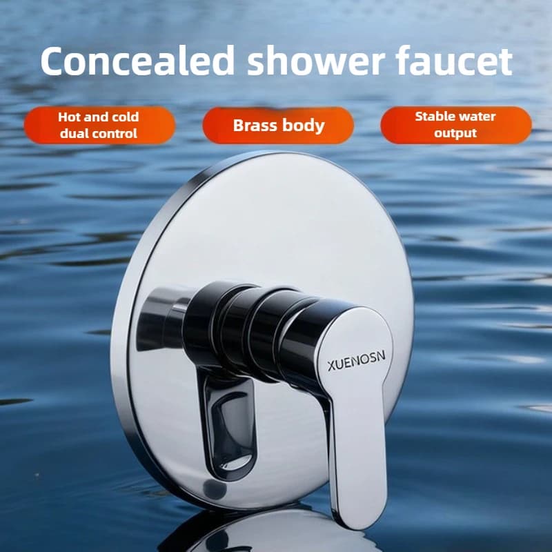 All-copper concealed three-way wall-mounted shower faucet, pre-embedded cold and hot water mixing valve for shower, bath