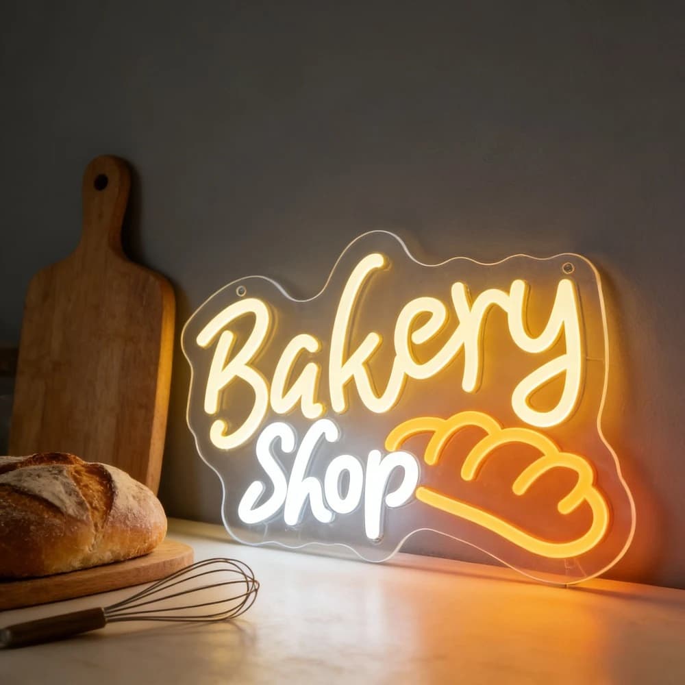 Insegna al Neon per Panetteria, Luce LED Bianca Calda per Caffè, Ristoranti, Attività Commerciali, Decorazione Casa e Cucina, Arte Murale a Tema Pane, Regalo