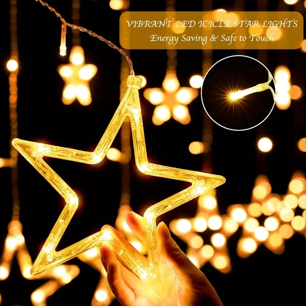Luci a LED Stringa Pentagramma Stella Tenda Lucine Matrimonio Compleanno Illuminazione natalizia Decorazione per interni Luce Telecomando