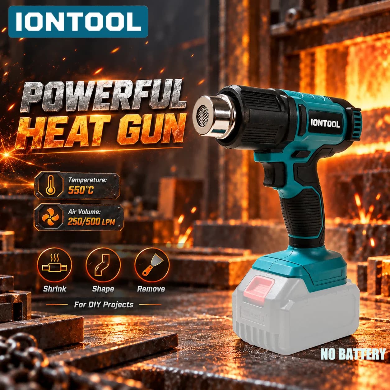 IONTOOL Compact Dual-Speed 550℃ Cordless Heat Gun for Paint Stripping and Adhesive Removal Home Use Tool Bare Unit