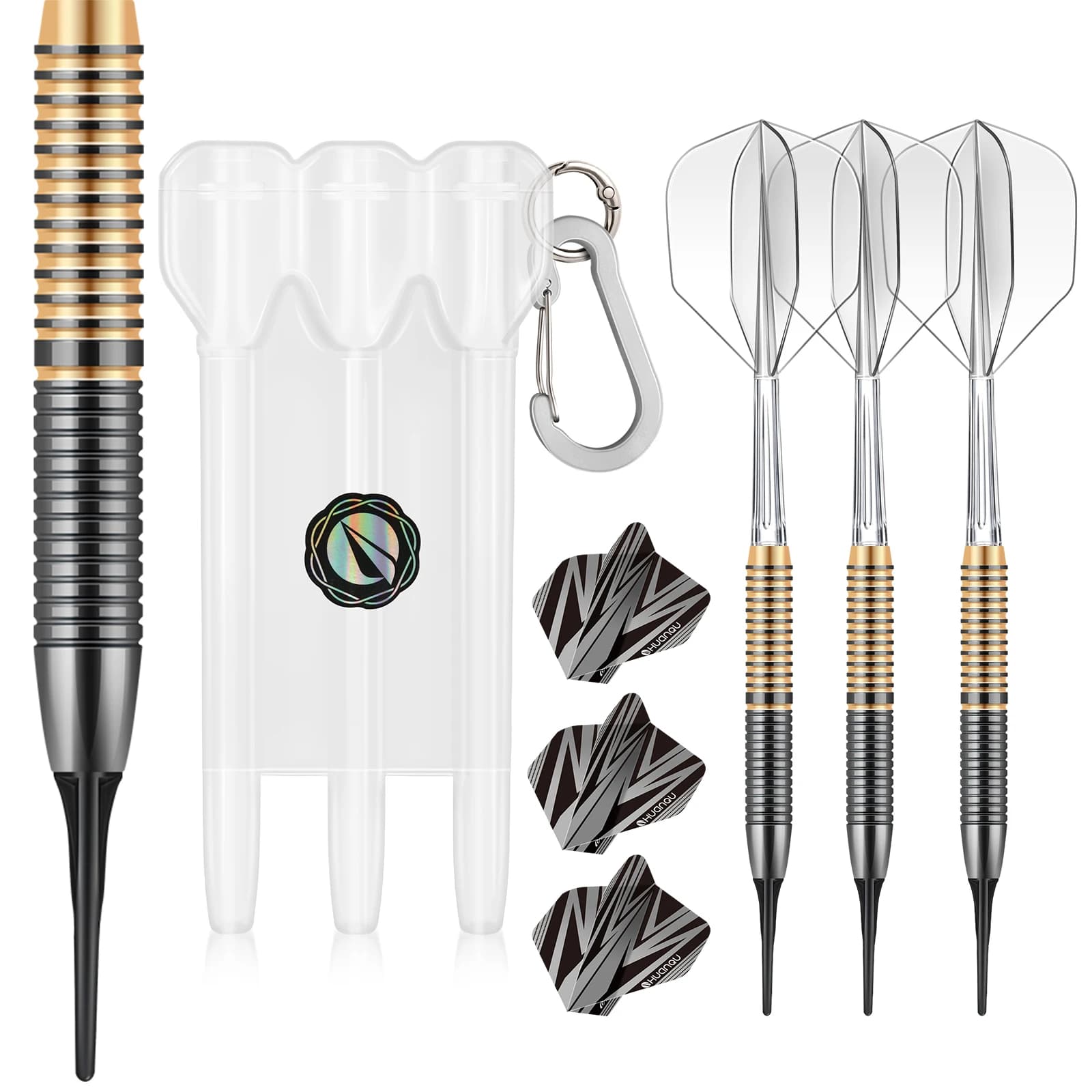 3Pcs 20g Soft Tip Darts Set Complete Brass Barrels 2BA Integrated Flights Electronic Dartboard Accessories Starter Kit with Case