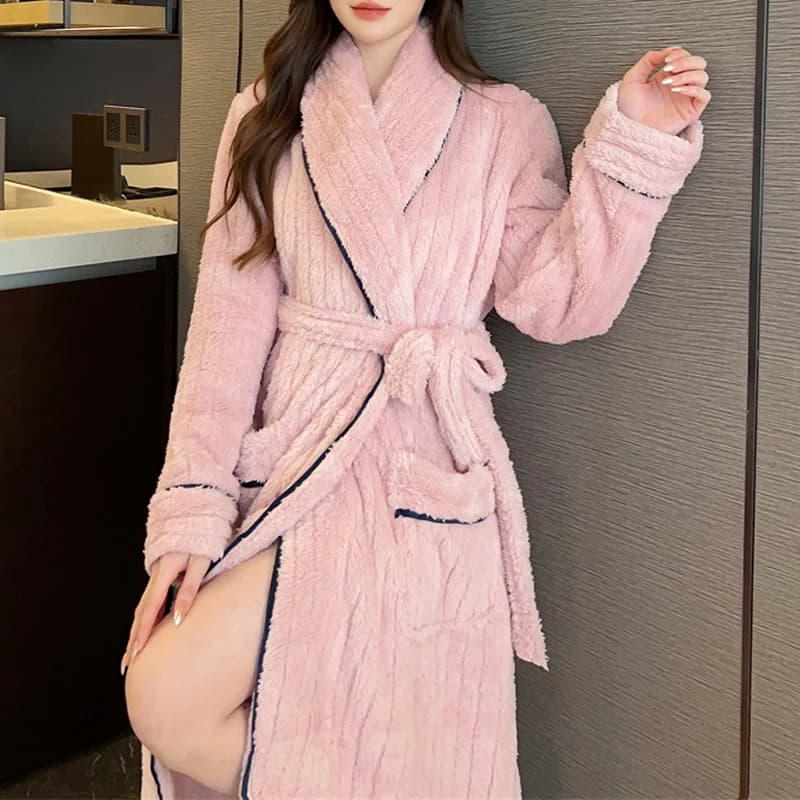 Autunno inverno flanella camicia da notte donna moda coreana francese caldo spessore aderente abito a maniche lunghe vestiti per la casa delle donne accappatoio