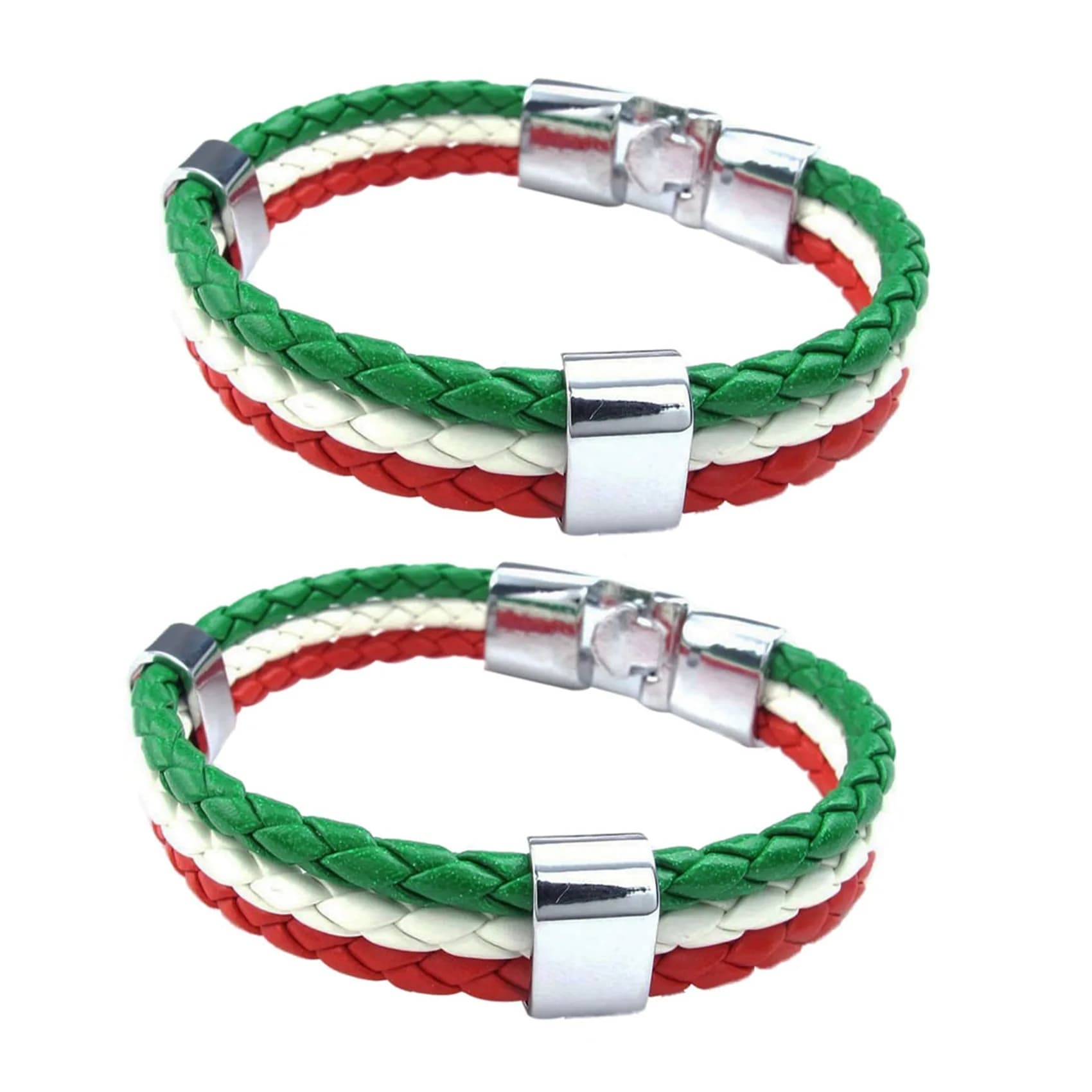 A95D-2X Jewelry Bracelet, Italian Flag Bangle, PU Leather Alloy, For Men's Women, Green White Red (Width 14 Mm, Length 23 Cm)