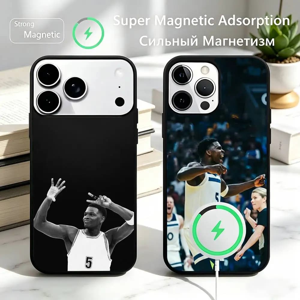 Custodia per telefono Basketball Antman 5 Anthony Edwards per iPhone 17, 16, 15, 14, 13, 12, 11 Plus, Pro magnetica con ricarica wireless MagSafe