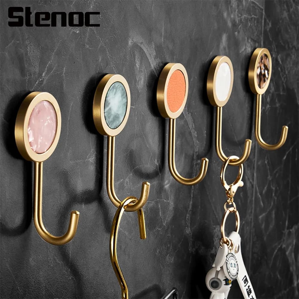 Stenoc Bagno e Cucina Decor Gancio autoadesivo in ottone massiccio per vestiti Borsa Cappello Portachiavi Appendiabiti Appendiabiti Gancio appendiabiti da parete