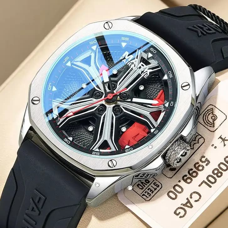 MARK FAIRWHALE Orologio da polso da uomo alla moda con quadrante girevole, cinturino in silicone al quarzo, orologio sportivo luminoso per uomo reloj hombre