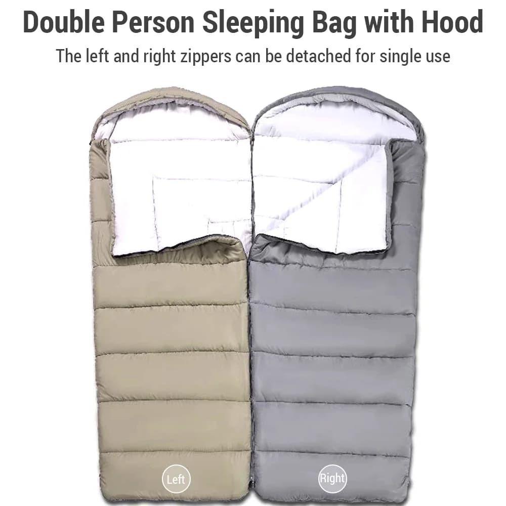 Adult double sleeping bags for cold climates 12 ° C- -18 ° Antifreeze jacket with hood and camping protection