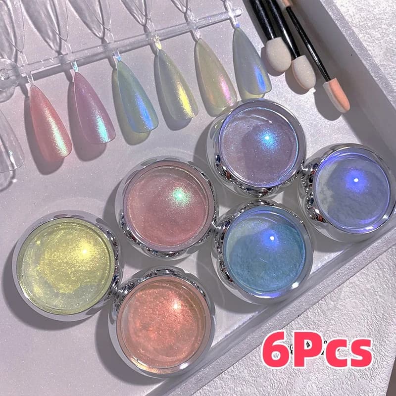 6 Pz/set Shimmer Aurora Polvere Per Unghie Holo Metallico Effetto Specchio Pigmento Polvere per Smalto Gel Decorazione Del Manicure Sirena Polvere &