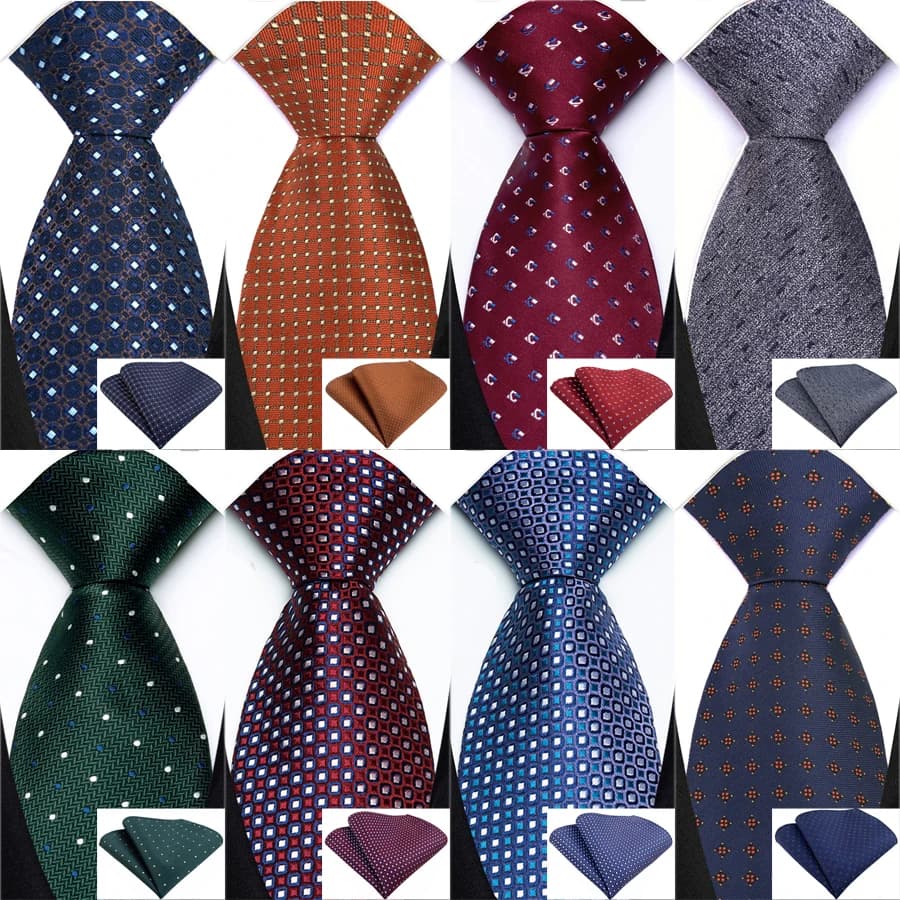 Nuovo design verde marrone rosso cravatta set cravatta quadrata tascabile in poliestere set cravatta classica a pois per uomo accessorio per camicia da indossare ogni giorno