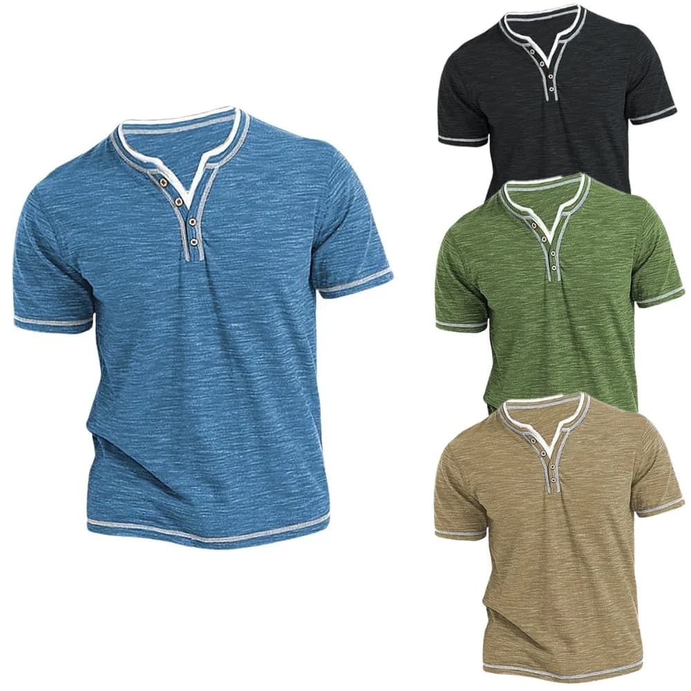 Nuovo cotone piccolo scollo a V manica corta T-shirt da uomo casual colletto Henley camicia casual sottile elastico top magliette che toccano il fondo camicie