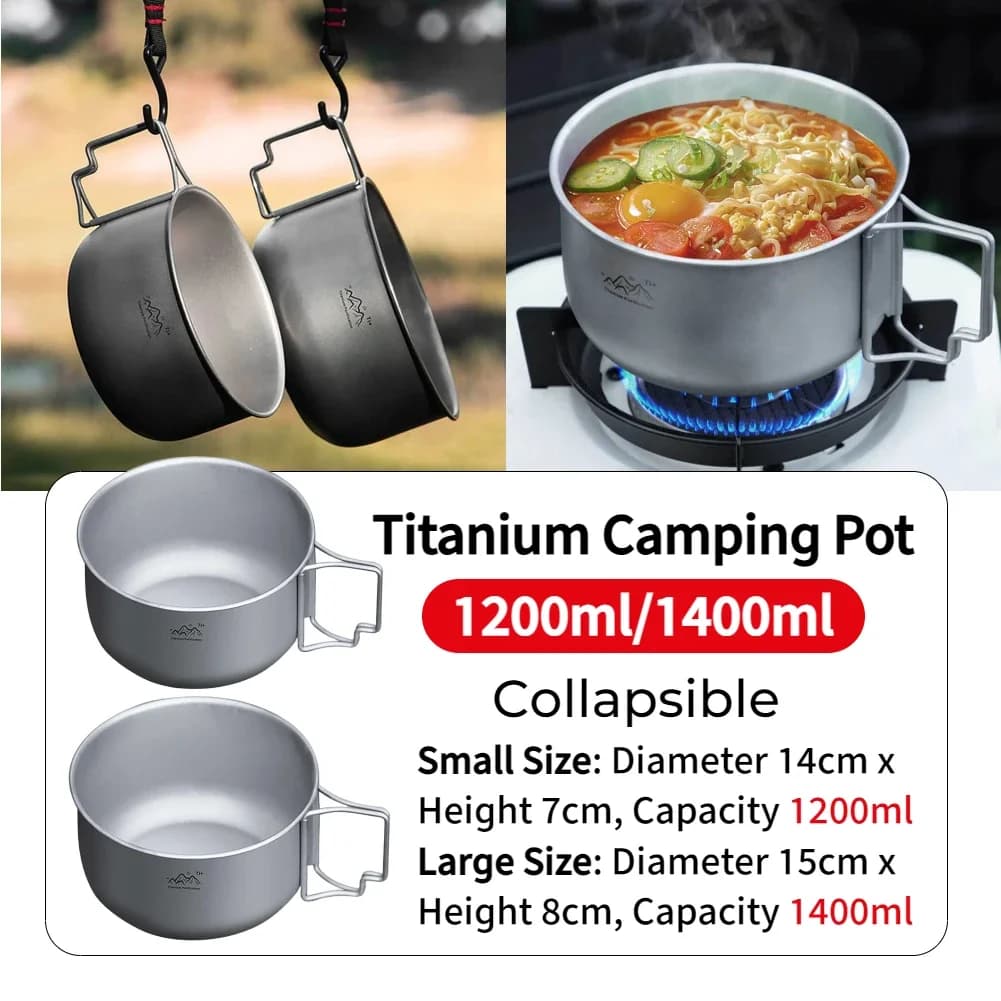 Titanium Camping Pot Multi-Functional Portable Alloy Cookware Reusable Lightweight Food Container for Hiking Mountaineering
