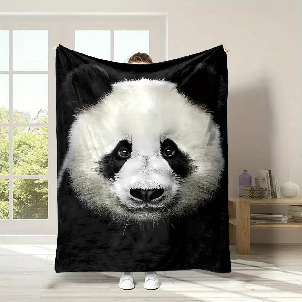 Black and white panda pattern Flannel printed blanket suitable for all seasons suitable for living room office sofa and travel